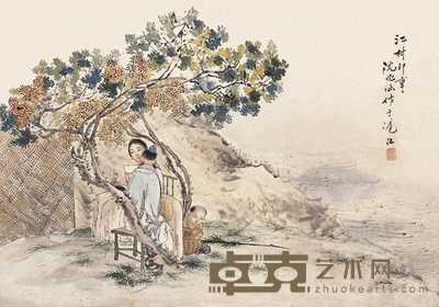 沈心海 江村即事 镜心 31.5×45.5cm